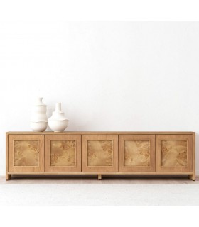 Mueble TV boho en roble tostado con frentes de raíz natural Mdmhogar