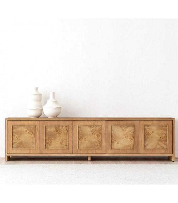 Mueble TV boho en roble tostado con frentes de raíz natural Mdmhogar