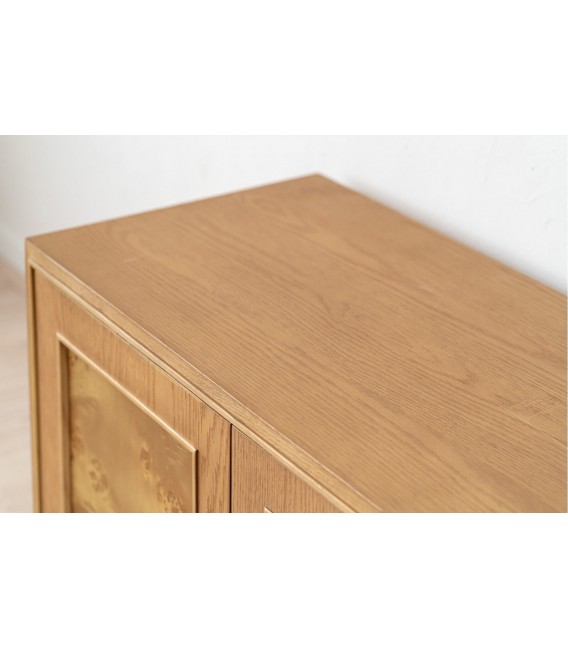 Mueble TV boho en roble tostado con frentes de raíz natural 1