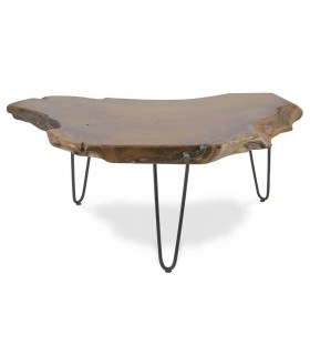 Mesa centro de teca natural con patas negras estilo industrial 1