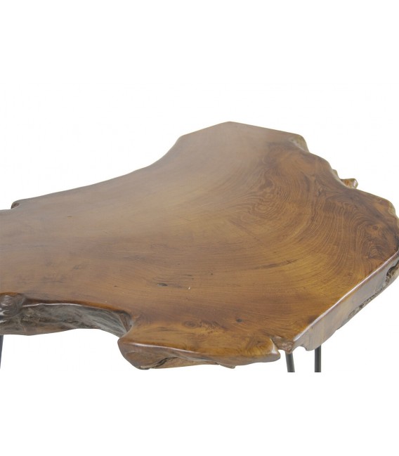 Mesa centro de teca natural con patas negras estilo industrial 2