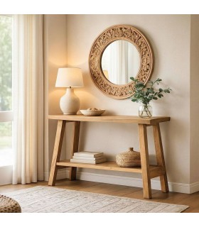 Consola de teca reciclada natural para entradas estilo boho Mdmhogar