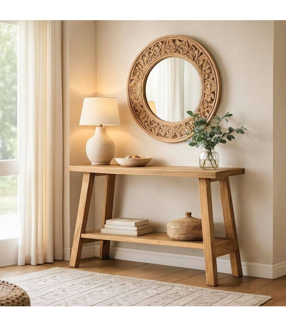 Consola de teca reciclada natural para entradas estilo boho Mdmhogar