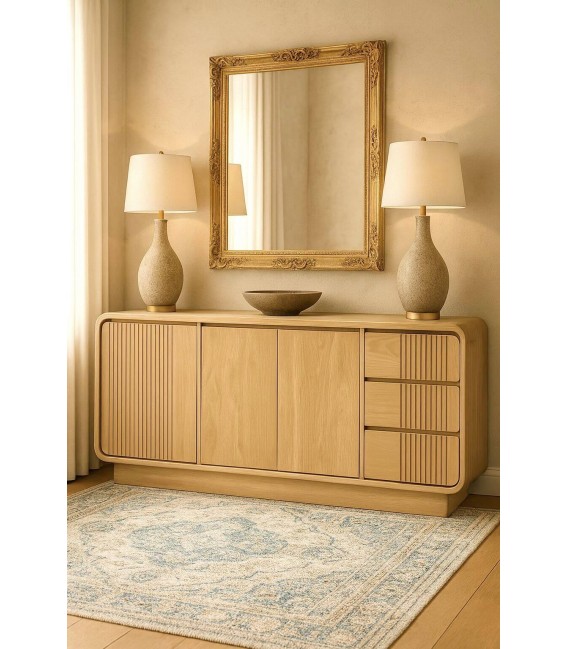 Aparador boho de teca natural con puertas y cajones artesanales Mdmhogar