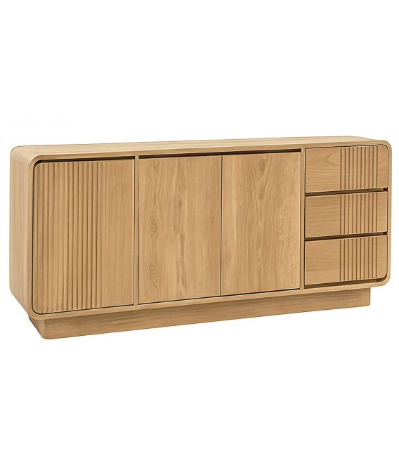 Aparador boho de teca natural con puertas y cajones artesanales