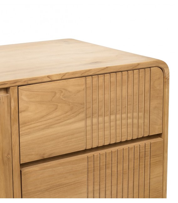 Aparador boho de teca natural con puertas y cajones artesanales 4