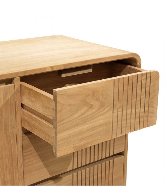 Aparador boho de teca natural con puertas y cajones artesanales 5