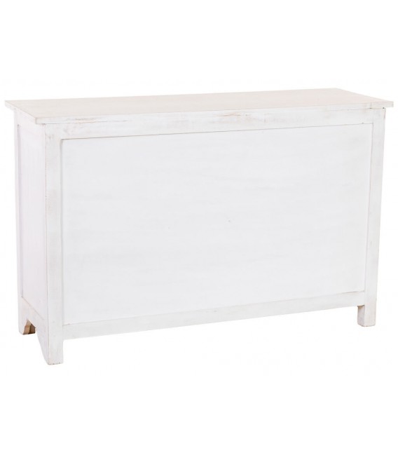 Taquillón étnico grande en madera tallada blanco rozado artesanal 2