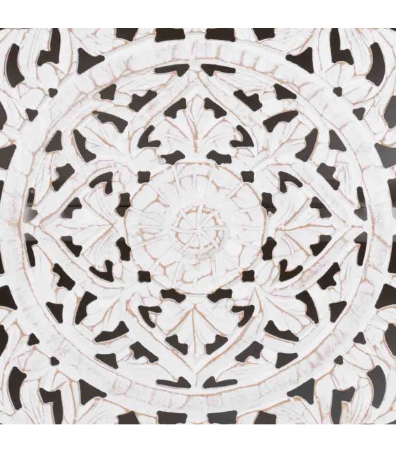 Taquillón étnico grande en madera tallada blanco rozado artesanal 5