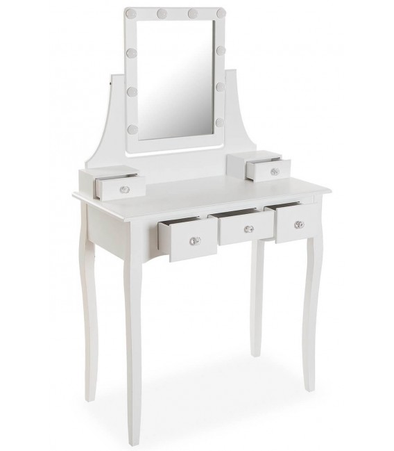 Tocador blanco chic con cinco cajones y espejo con luz integrada 2