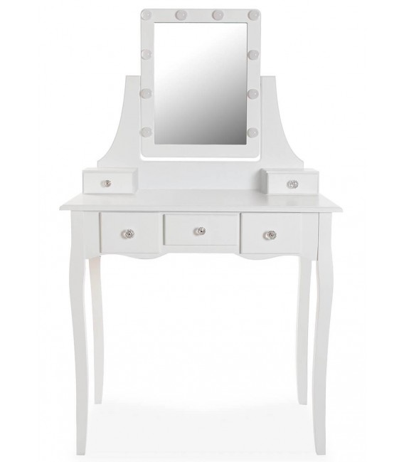 Tocador blanco chic con cinco cajones y espejo con luz integrada 1