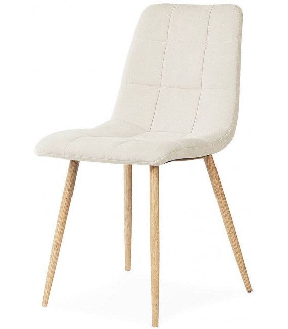 Silla tapizada blanco roto con patas imitación roble contemporánea