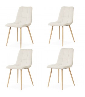 Set de 4 sillas tapizadas blanco roto con patas metal roble