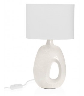 Lámpara de sobremesa blanca de cerámica con pantalla textil
