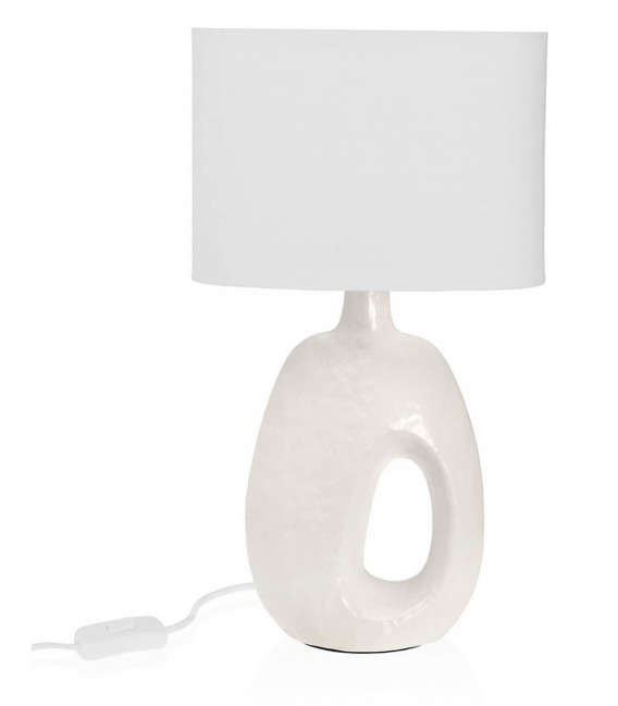 Lámpara de sobremesa blanca de cerámica con pantalla textil