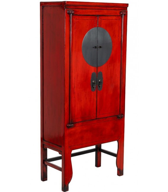 Armario alacena oriental rojo lacado con herrajes patinados