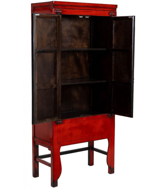 Armario alacena oriental rojo lacado con herrajes patinados 2