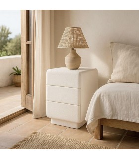 Mesita de noche ibicenca blanca con textura efecto yeso ligera Mdmhogar