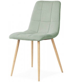 Silla tapizada verde con patas imitación roble para tu comedor