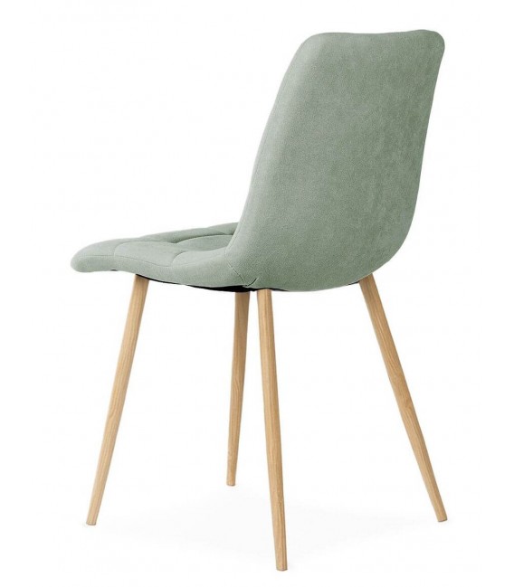 Silla tapizada verde con patas imitación roble para tu comedor3