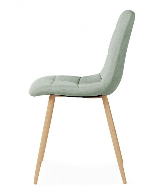 Silla tapizada verde con patas imitación roble para tu comedor2