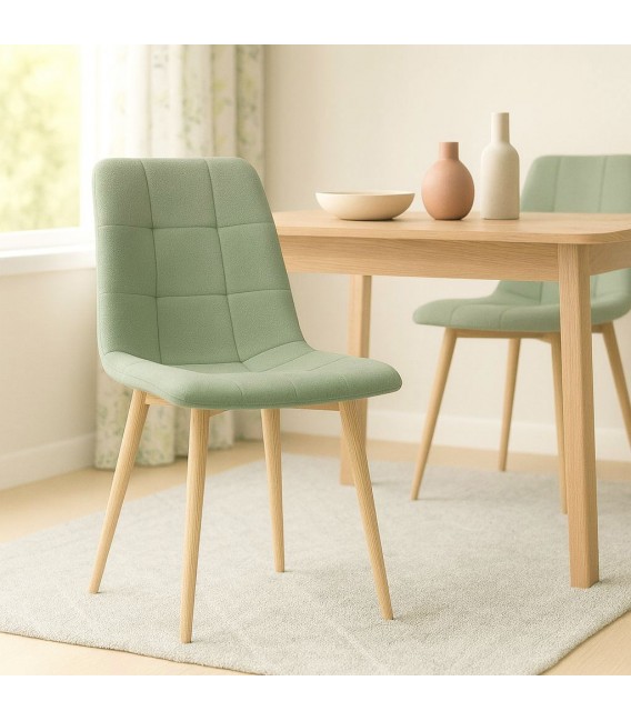 Silla tapizada verde con patas imitación roble para tu comedor Mdmhogar