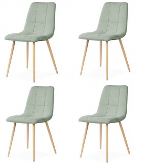 Set 4 sillas verdes tapizadas con patas efecto roble natural Mdmhogar
