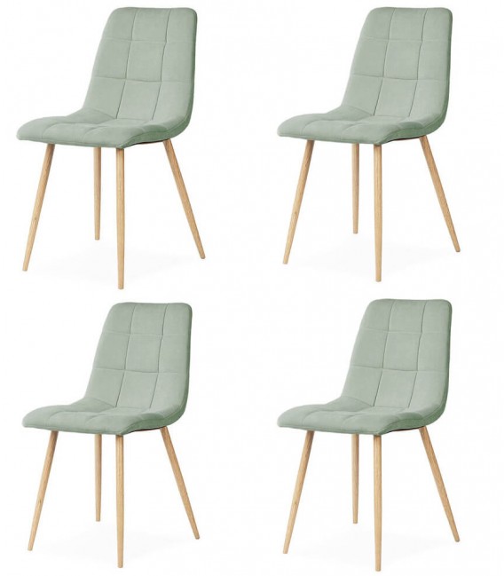 Set 4 sillas verdes tapizadas con patas efecto roble natural Mdmhogar
