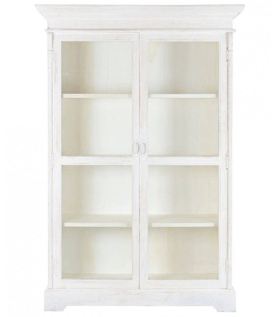 Vitrina boho blanca decapada XL con cristal y estilo natural2