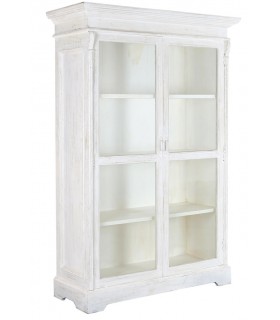 Vitrina boho blanca decapada XL con cristal y estilo natural1