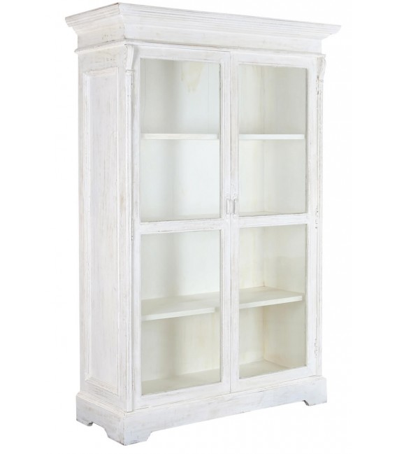 Vitrina boho blanca decapada XL con cristal y estilo natural1