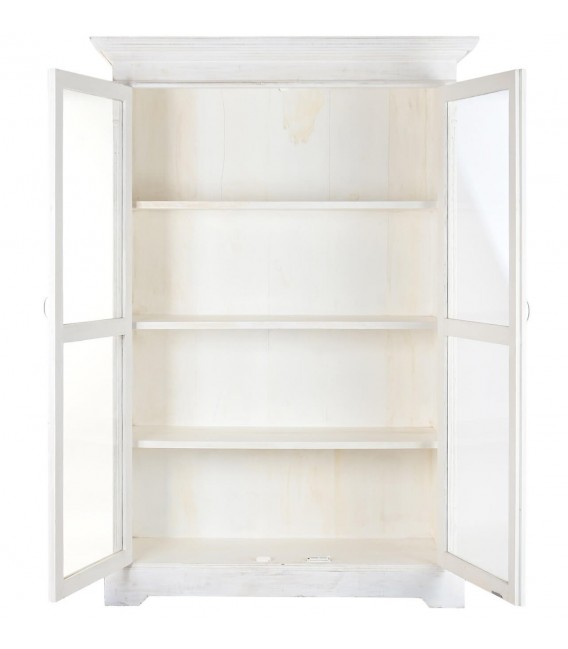 Vitrina boho blanca decapada XL con cristal y estilo natural3