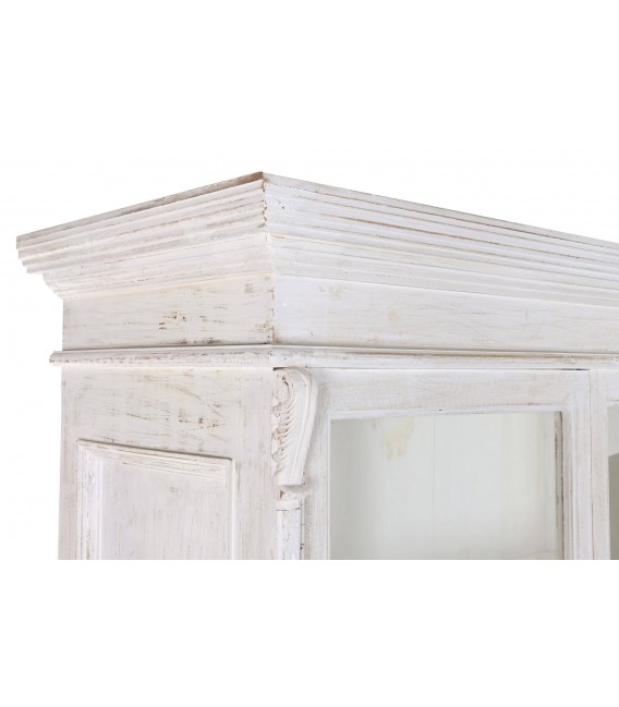 Vitrina boho blanca decapada XL con cristal y estilo natural5