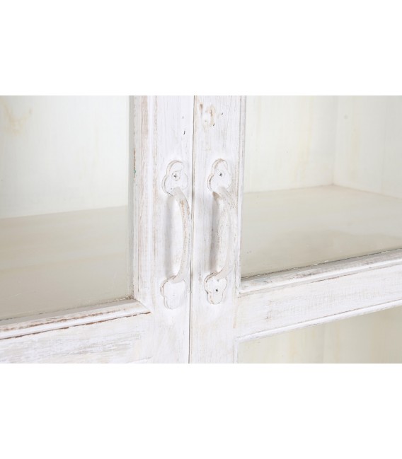 Vitrina boho blanca decapada XL con cristal y estilo natural6