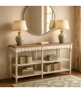 Consola clásica vintage XL blanca decapada que aporta calidez Mdmhogar