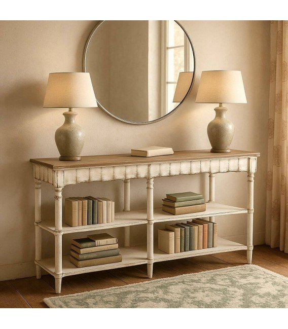 Consola clásica vintage XL blanca decapada que aporta calidez Mdmhogar
