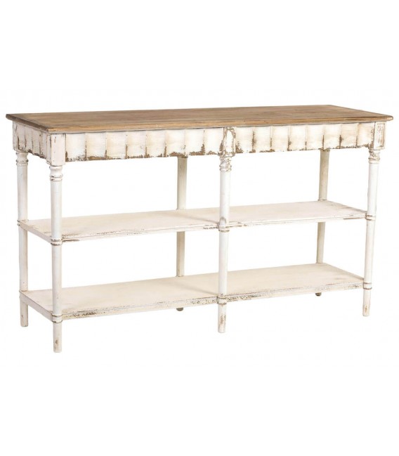 Consola clásica vintage XL blanca decapada que aporta calidez