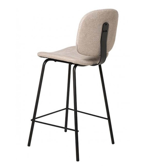 Taburete contemporáneo beige en tela chenilla y metal negro3