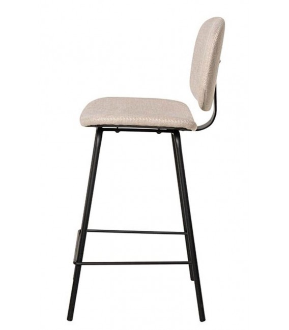 Taburete contemporáneo beige en tela chenilla y metal negro2