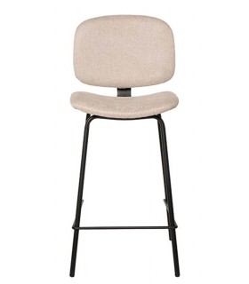 Taburete contemporáneo beige en tela chenilla y metal negro1