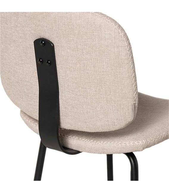 Taburete contemporáneo beige en tela chenilla y metal negro6