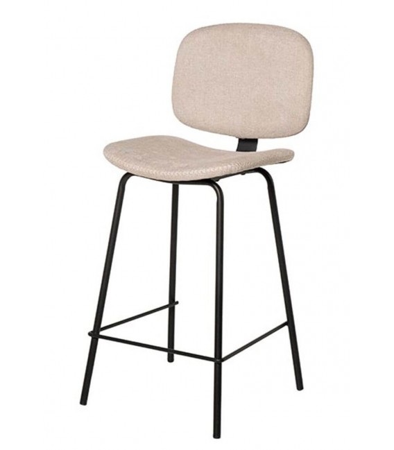 Set 2 taburetes tela beige y metal negro estilo contemporáneo.