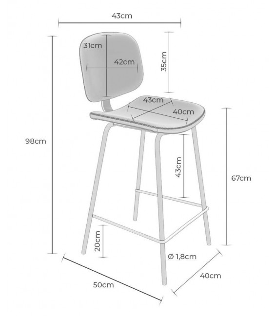 Set 2 taburetes tela beige y metal negro estilo contemporáneo.5