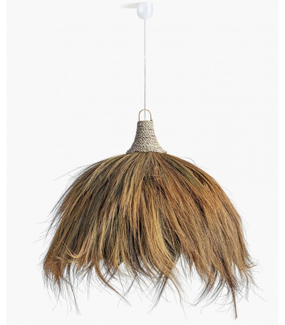 Lámpara de techo XL de fibras naturales con un estilo boho cálido
