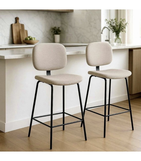 Set 2 taburetes tela beige y metal negro estilo contemporáneo. Mdmhogar