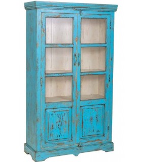 VITRINA 105  X 40 X 180 CAMINO MADERA DECAPADA AZUL