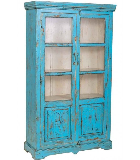 VITRINA 105 X 40 X 180 CAMINO MADERA DECAPADA AZUL
