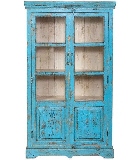 VITRINA 105 X 40 X 180 CAMINO MADERA DECAPADA AZUL