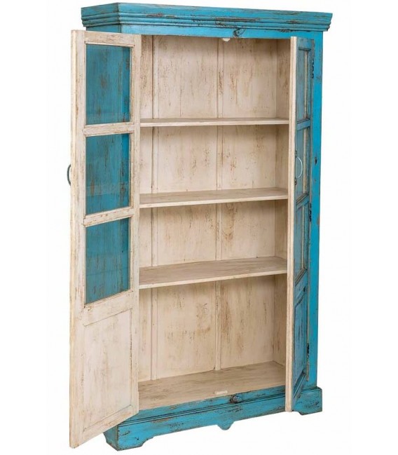 VITRINA 105 X 40 X 180 CAMINO MADERA DECAPADA AZUL
