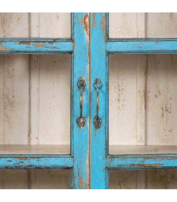 VITRINA 105 X 40 X 180 CAMINO MADERA DECAPADA AZUL